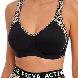 Freya Sonic Moulded Sports Bra Leopard Black 38DDD High Impact Underwire
